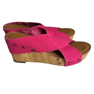 Crown Sandals Pink Slip On Strappy
Wedge Fabric Heels
